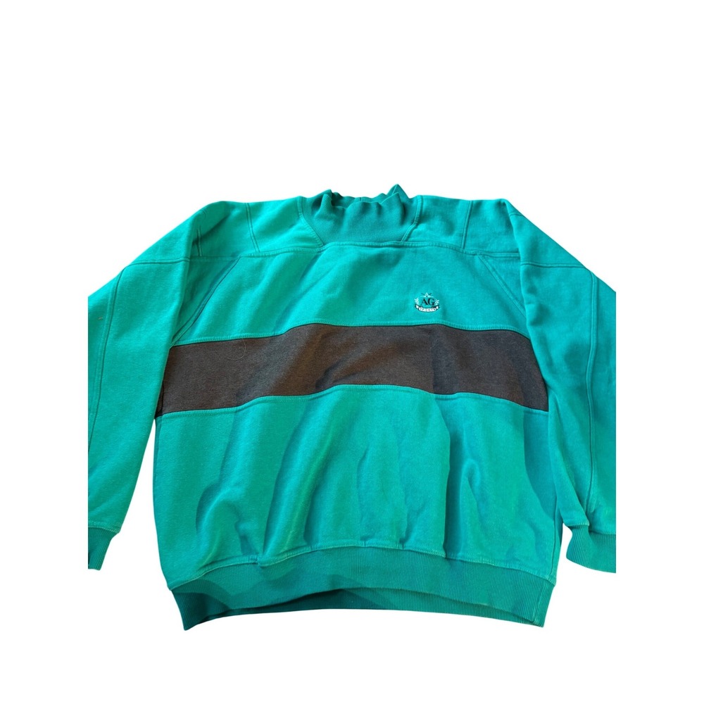 Vintage Trader Bay Active Gear Sweatshirt Mens Large Teal Green 90s Mock Neck L